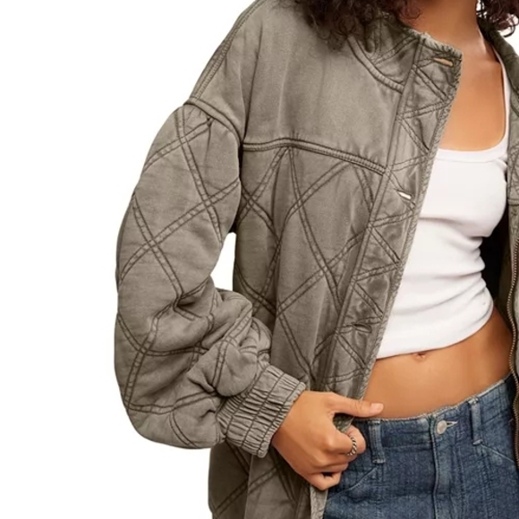 Free People Quilted Puffer Jacket in Olive Size M Nwot - Picture 4 of 12